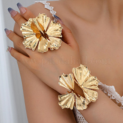 Комплекты из браслетов-манжет и серег-гвоздиков из сплава листьев гинкго&nbsp;FS-WGAE903-01