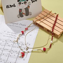 2шт 2 стиля сплава эмали гриб кулон ожерелья набор NJEW-JN04095