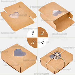 40 шт. 4 стиля прямоугольные подарочные коробки из крафт-бумаги с видимым окошком для ювелирных изделий&nbsp;CON-BBC0001-15