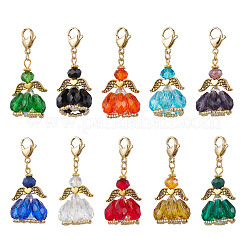 Подвесные украшения из стеклянных бусин и сплава в виде ангела HJEW-MZ00190