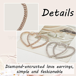 2 пара двухцветных сережек-гвоздиков в форме сердца с ажурными хрустальными стразами и 2 серебряными булавками EJEW-AN0001-23