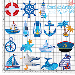 16 шт. 16 стиля парусной серии вышитые нитками/пришитые нашивки&nbsp;PATC-PH0001-48