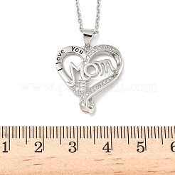 День матери латунные микропаве прозрачные кубические цирконии я люблю тебя мама кулон сердце ожерелья для женщин NJEW-C085-01D-P