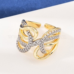 Латунные микропаве кубические цирконии регулируемые открытые манжеты кольца RJEW-C140-17G