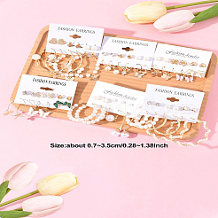 6 комплект сережек из сплава и пластика с жемчугом EJEW-FS0001-25