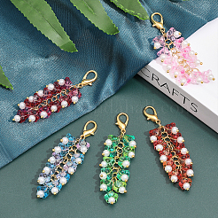 10 шт. 5-х цветные стеклянные подвесные украшения в виде цветка трубы HJEW-CA0001-45