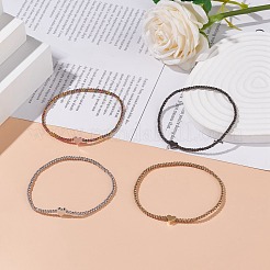 Стеклянный круглый браслет из бисера стрейч с латунным сердцем для женщин&nbsp;BJEW-JB08090