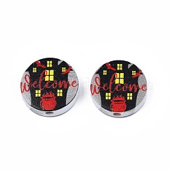 Бусины из натурального дерева с принтом на Хэллоуин WOOD-T021-67