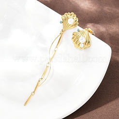 Серьги-гвоздики в форме ракушки из нержавеющей стали 304 со стразами EJEW-A138-01G