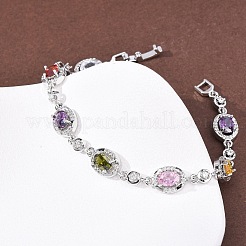 Браслеты-цепочки из овальной латуни с микропаве из кубических цирконий для женщин&nbsp;BJEW-D387-04P-06