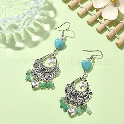 Серьги-люстры в форме сердца из натурального агата (окрашенного) и синтетической бирюзы EJEW-JE05364-03