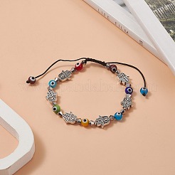 Красочный браслет с плетеными бусинами из стекла и сплава лэмпворк для женщин BJEW-JB09267-01