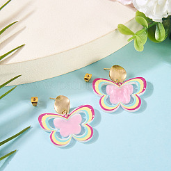 Серьги-гвоздики с подвесками из акрила и бабочки с латунным принтом&nbsp;EJEW-TA00672