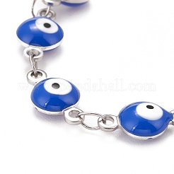 Овальный эмалевый браслет с цепочками от сглаза BJEW-P271-04P-04