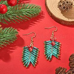 Серьги Миюки с подвесками в виде листьев и рокай и стеклянным жемчугом EJEW-MZ00091