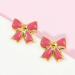 Серьги-гвоздики с бантом из нержавеющей стали 304 с эмалью&nbsp;EJEW-K268-17G