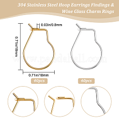 80 шт. 2 цвета фурнитура для сережек-колец из нержавеющей стали 304 STAS-BBC0003-15