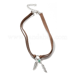 Ожерелья-чокеры из сплава перьев в богемном стиле с подвеской из синтетической бирюзы для женщин&nbsp;LS-NJEW-G158-01B