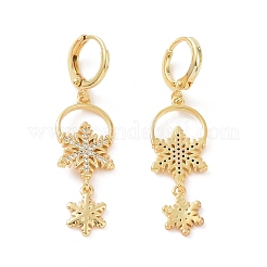 Прозрачные серьги-кольца со снежинками из кубического циркония EJEW-P224-11G