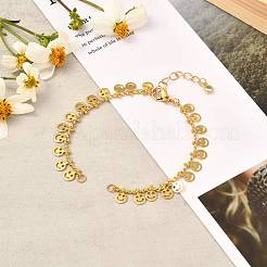 Плоские круглые с улыбающимся лицом изделия из латуни с подвесками AJEW-JB01070-02