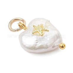 Подвески в форме сердца из натурального барочного жемчуга кеши с фрагментом морской звезды из сплава.&nbsp;PALLOY-JF05014