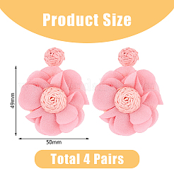 4 пара двухцветных сережек-гвоздиков в стиле бохо с цветком рафии и железными штифтами EJEW-FI0002-26