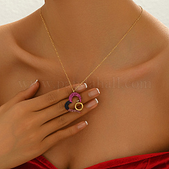 Ожерелья из нержавеющей стали с подвеской в форме сердца и кольца из кубического циркония для женщин на каждый день EU2740