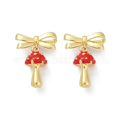 Серьги-гвоздики с подвесками из латунной эмали в виде гриба с бантом EJEW-F895-25A-G