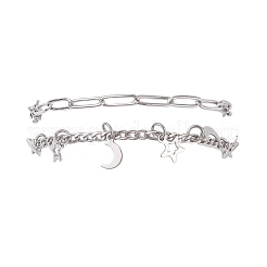 Браслеты из нержавеющей стали 304 со скрепками и цепочкой Фигаро для женщин&nbsp;BJEW-JB12445-02