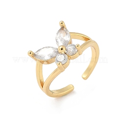 Латунные кольца-манжеты с микропаве и прозрачным цирконием для женщин&nbsp;RJEW-D307-01G-C