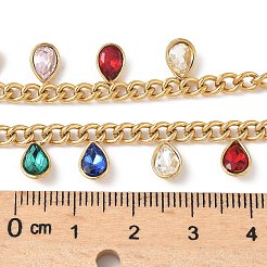 304 нержавеющая сталь стразы каплевидной формы кисточки витые цепочки ожерелья для женщин&nbsp;LS-NJEW-V010-01G-01