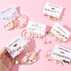 6 комплект сережек из сплава и пластика с жемчугом EJEW-FS0001-25