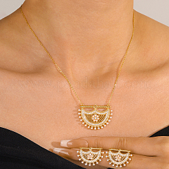 Комплекты из латунных подвесок в форме луны и серег-гвоздиков с микропаве из прозрачных кубических цирконий для женщин QC9389