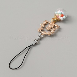 Дуга из сплава эмали с подвеской для телефона в виде кошки и мяча&nbsp;HJEW-WH0007-28