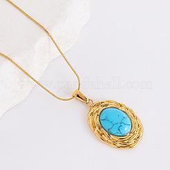 Винтажные овальные синтетические бирюзовые подвески-ожерелья&nbsp;XH2096