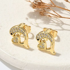 Серьги-гвоздики с микропаве из кубического циркония&nbsp;EJEW-D305-05G