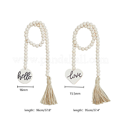 2шт. Гирлянда из деревянных бусин 2 стилей с кисточками из джутового шнура DJEW-FH0001-28