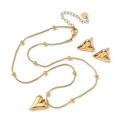 Ожерелья и серьги-гвоздики в форме сердца из нержавеющей стали 304 для женщин SJEW-B020-06G