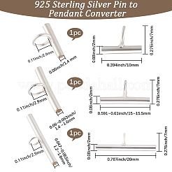 3 шт. 3 стиля 925 серебряных булавки-конвертера для подвески&nbsp;STER-BBC0008-54S