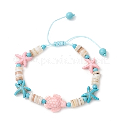 Синтетическая бирюза и натуральные пресноводные ракушки плетеные браслеты из бусин для женщин BJEW-JB12023