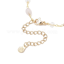 Латунные браслеты ручной работы из натурального морганита с подвеской в виде хвоста кита из сплава и эмали для женщин AJEW-AN00709-01