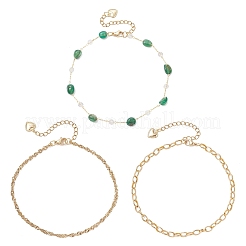 Браслеты на ногу из однослойной цепи из окрашенных натуральных агатов и нержавеющей стали 304 для женщин AJEW-AN00743-01