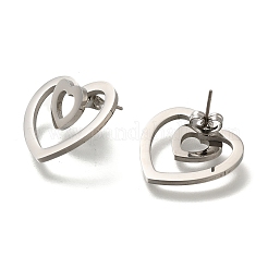 Серьги-гвоздики в форме сердца из нержавеющей стали 304 EJEW-C118-03C