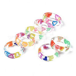 Кольцо на палец из прозрачной смолы с сердечком для женщин RJEW-T022-023