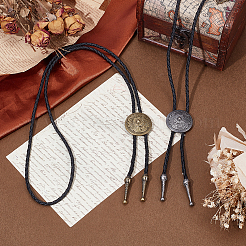 2 шт. 2 цвета сплава цветок искусственная кожа шнур боло галстук лариат ожерелья для женщин&nbsp;NJEW-GA0001-09