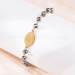 201 нержавеющая сталь и гальваническое стекло браслеты с подвесками в виде чудесной медали и креста Девы Марии BJEW-B078-163G