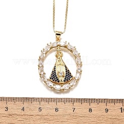Латунные прозрачные и синие циркониевые ожерелья с подвесками Nossa senhora aparecida для женщин NJEW-U039-01A-G