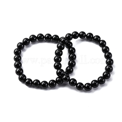 Браслеты из натурального турмалина с круглыми бусинами для мужчин и женщин BJEW-G743-01A