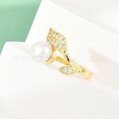 Женские кольца на палец из латуни с микропаве и кубическим цирконием&nbsp;RJEW-D340-02G-01