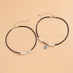 Плоские круглые ожерелья из сплава с подвеской в два слоя WG187C7-01